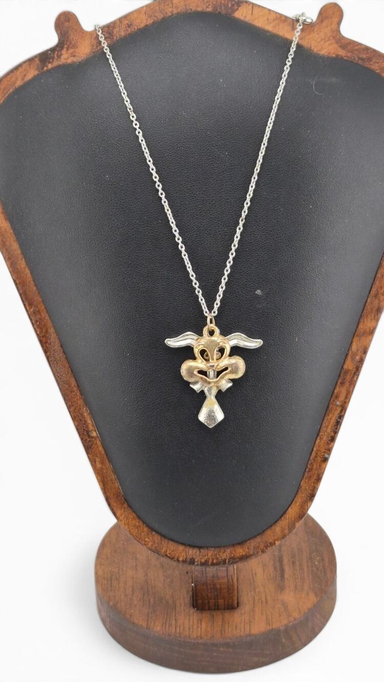 Vintage Bunny Rabbit Pendant Necklace Two Tone Figural 16in